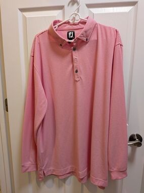 FootJoy Men's Pink Micro-Striped Long Sleeve Polo